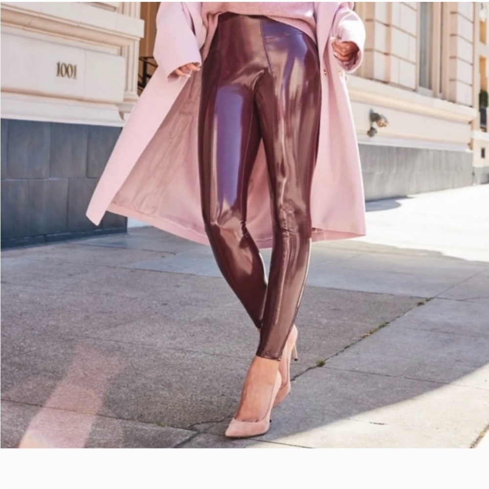 Faux Patent Leather Leggings  Ruby Red Size S